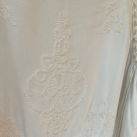 SpiaggiaDolce Sz S Beige Boho Embroidered Lace Angel Sleeves Relaxed Fit Top - Picture 4 of 7